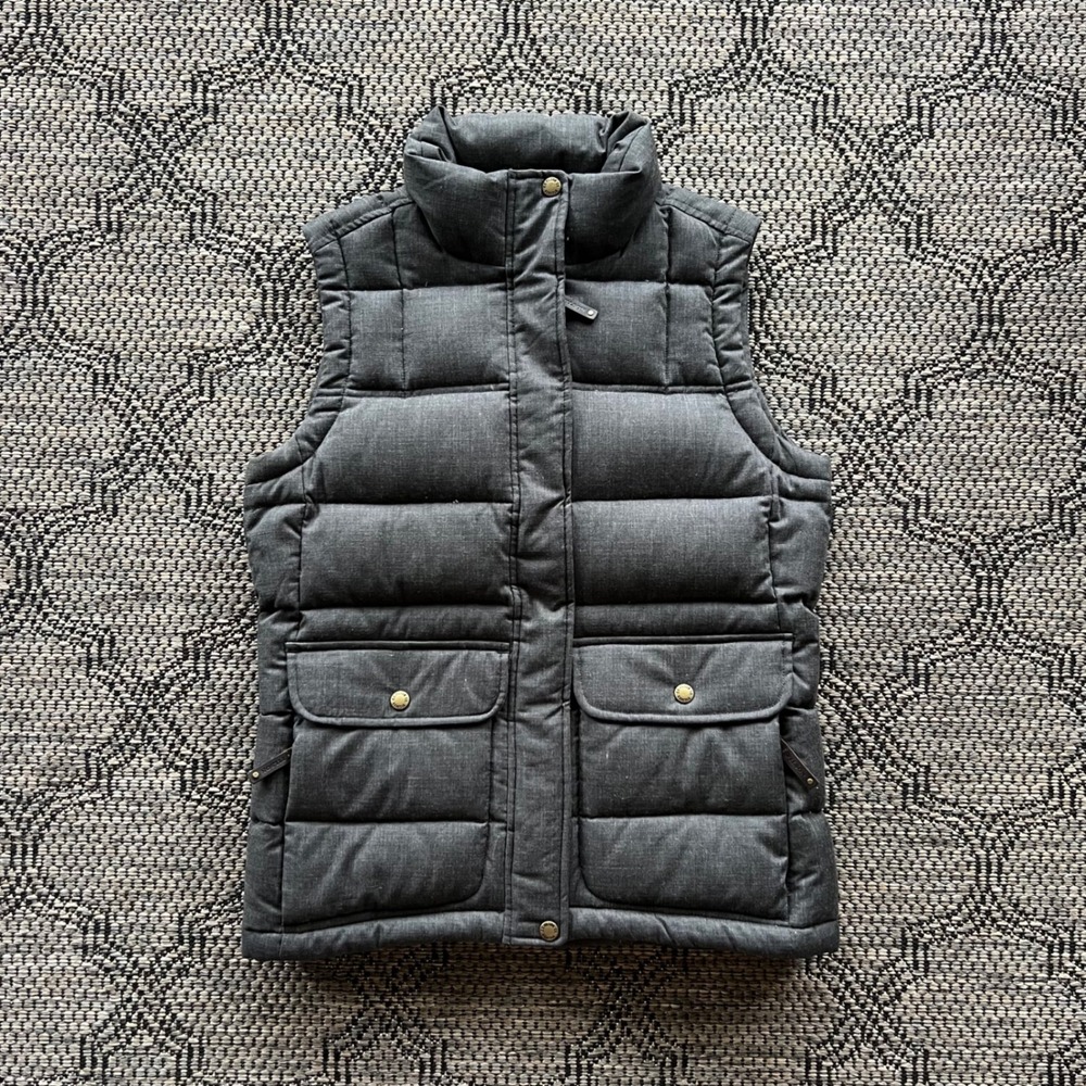 Filson Vest Mens Small Charcoal Gray Down Fill Puffer Wool Blend Quilted Outdoor